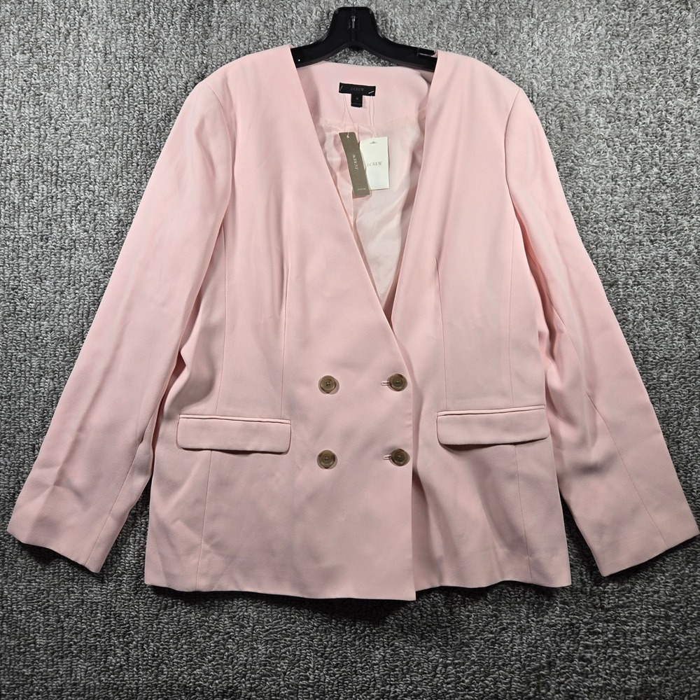 J.Crew Blazer Pink Double Breasted Collarless Coquette Women Size 16 H6285